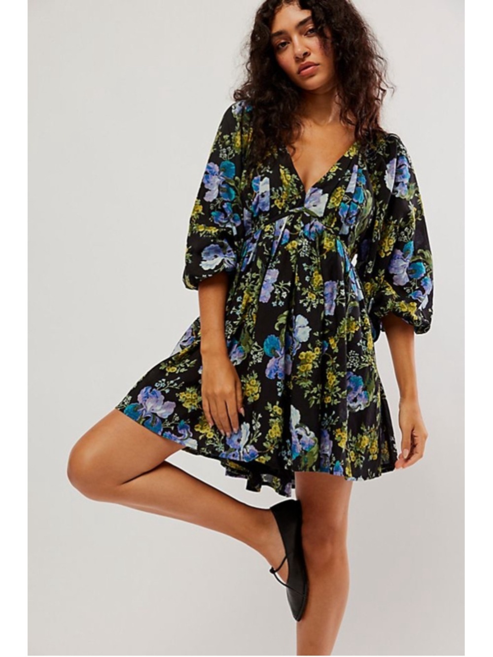 Women's Free People Floral Mini Dress Black Blue Size XS